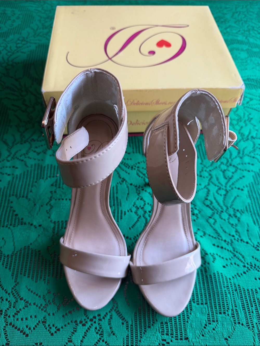 Delicious Blush Patent Ankle-Strap Heels